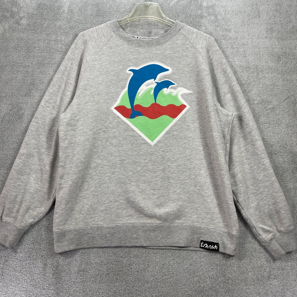 Pink Dolphin Sweatshirt Men Large Gray Dolphin Graphic Streetwear Crewneck